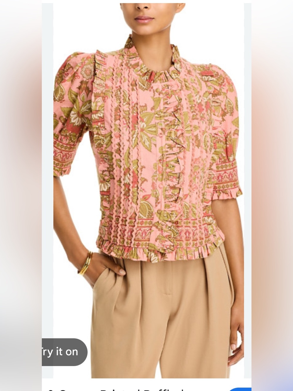 Lucky & Coco Floral Puff Sleeve Ruffle Blouse XL Cottagecore Boho button up